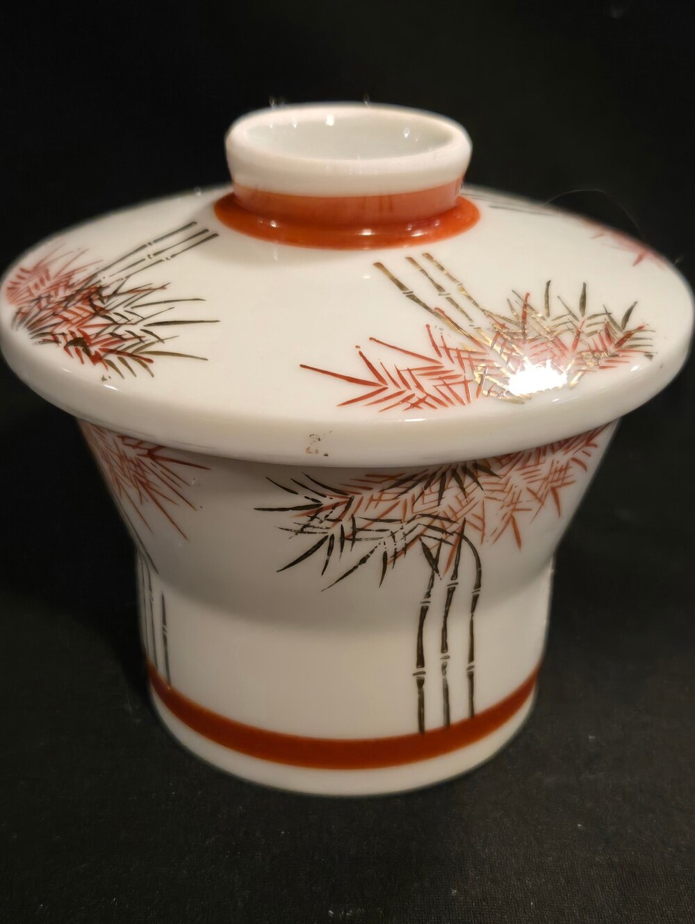 White and Rust Bamboo Porcelain Lidded Chawanmushi Cup Home Art